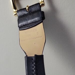 Worth Black Leather Belt with Gold Accents
